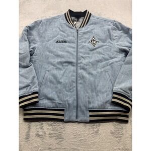 The Wild Collective Las Vegas Aces WNBA Denim Bomber Jacket Relaxed Women's XL